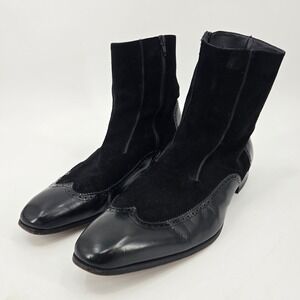 Mezlan Custom Black Leather Suede Wingtip Dress Boots Side Zip Men's 12 M EU 45